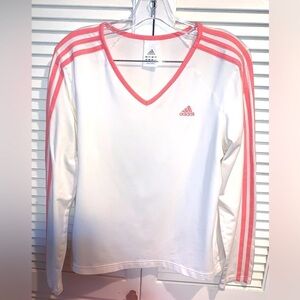Vintage Adidas long sleeve tshirt white with pink Stripes Women’s Large